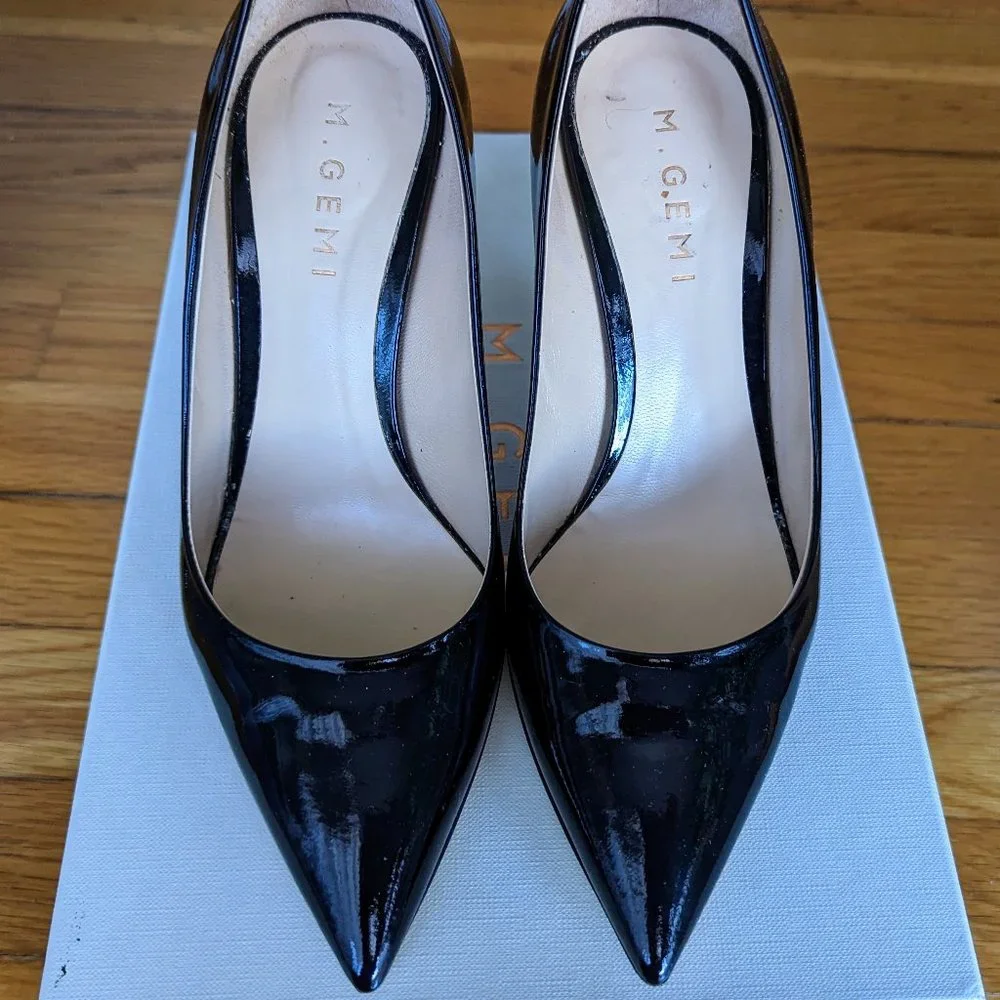 M. Gemi Black Patent Leather Pointed-Toe Pumps